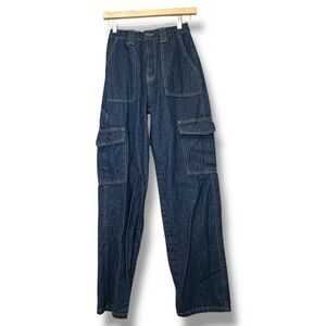 90s High Rise Denim Cargo Wide Leg Pants Women's Size 01 Y2K Skater Grunge Punk‎